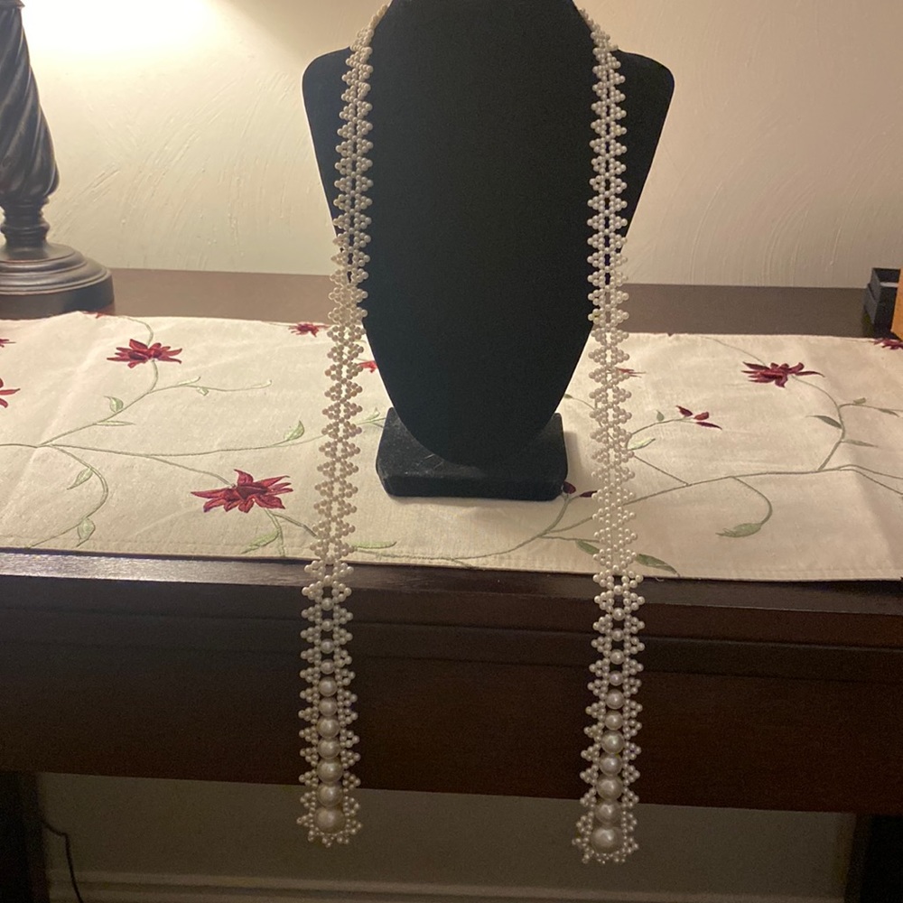 Intricate Pearl Beaded necklace wrap tie decorative wear item.  Formal or Casual